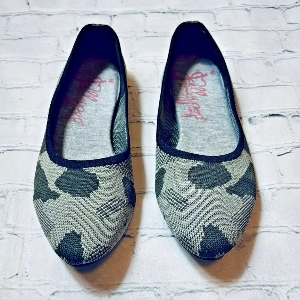 JELLY POP CHAMPS Green Camo Knit Pointy Toe Flats Women's 7.5 M (run Small - Picture 2 of 13